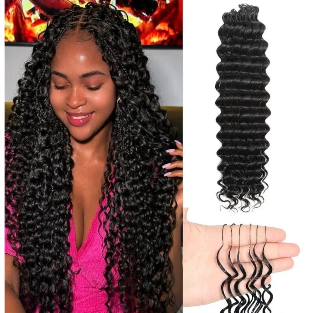 18 Inch Remy Human Hair Feather Crochet 1B Deep Wave 50g Miracle Knots NEW